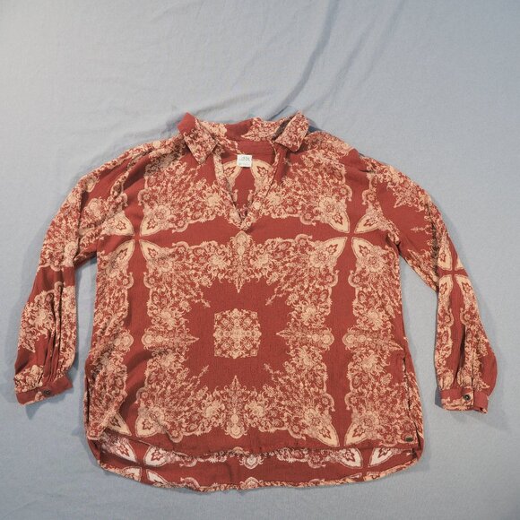 O'Neill Tops - ONeill Shirt Womens Medium Red Pink Henley Tunic Loose Flowy Boho Hippie Fairy